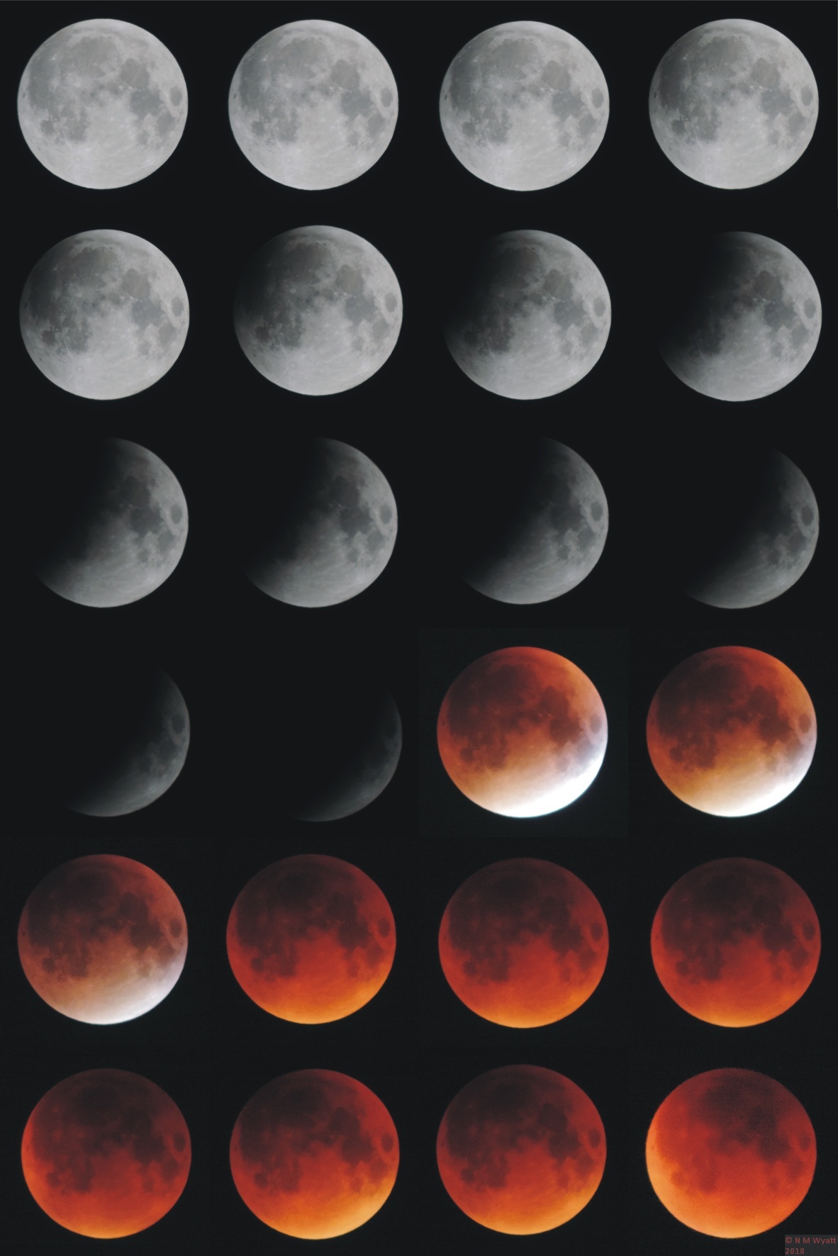 Composite mosaic following the progress of the September 2015 total Lunar Eclipse
