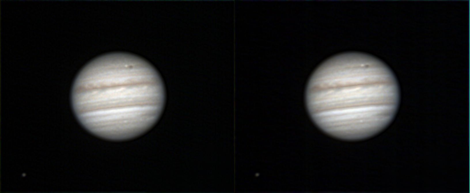 A Stereo image of Jupiter and its moons.
