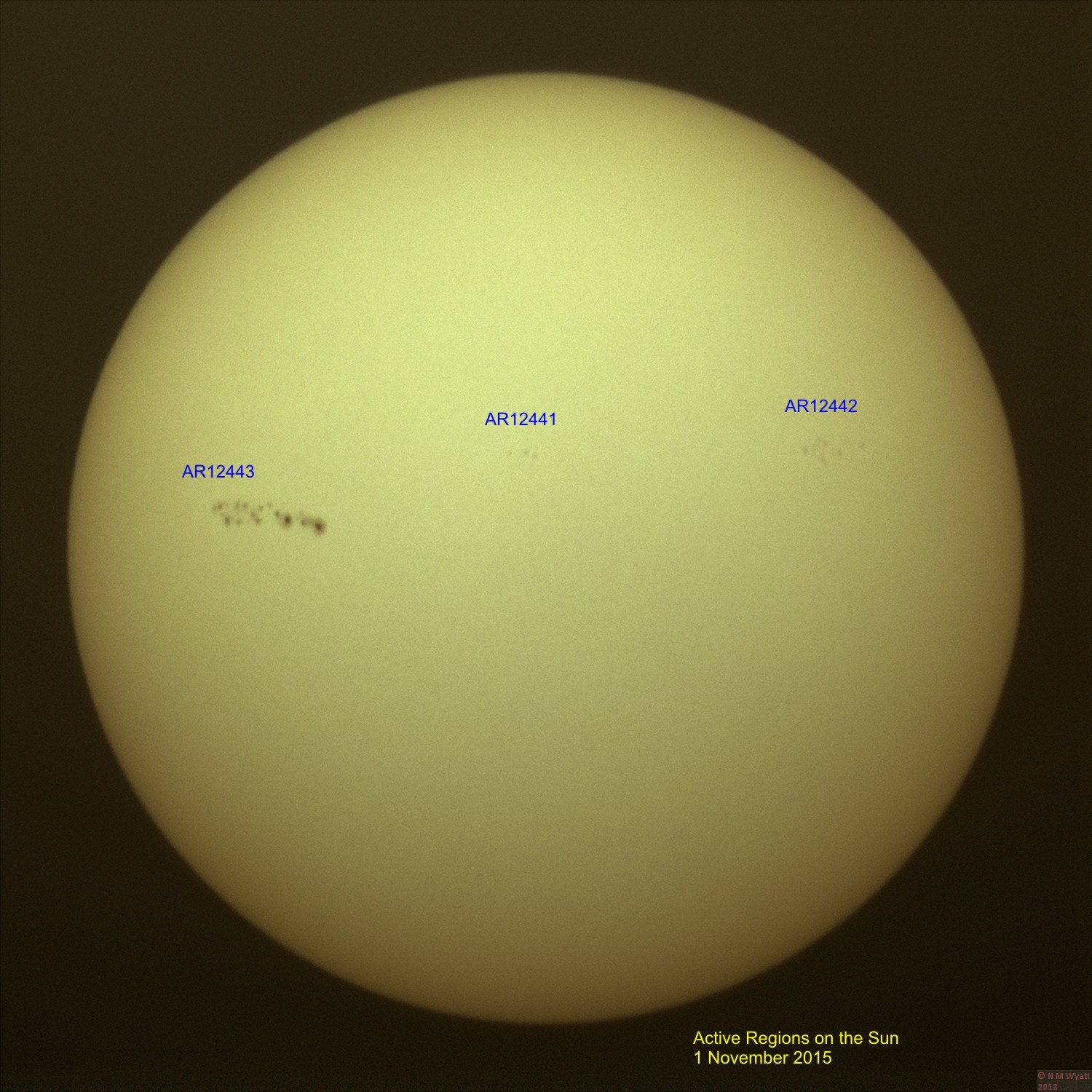 Key diagram for active regions on 1 November 2015